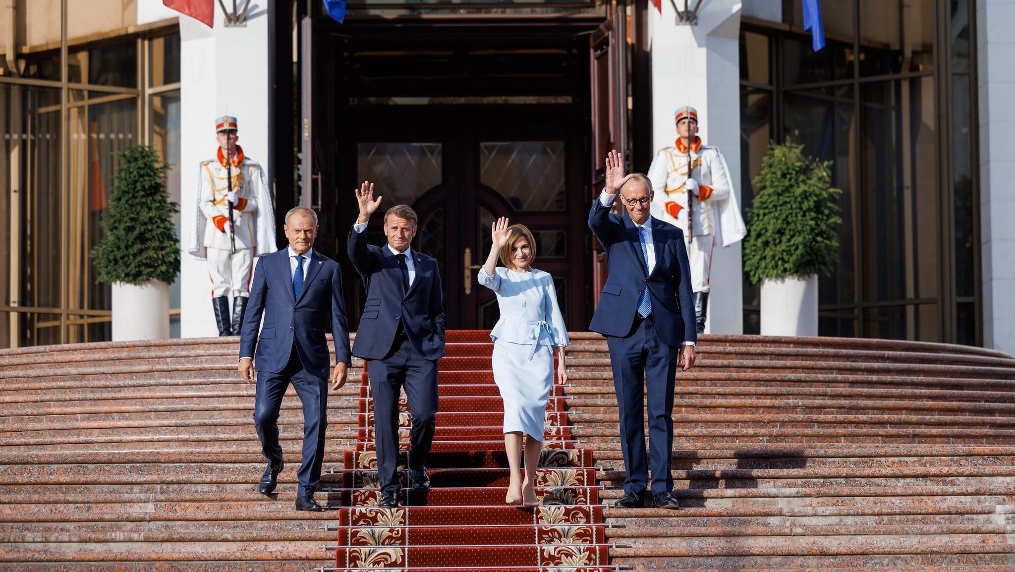 Macron, Merz and Tusk visit Moldova to back EU course ahead of elections
