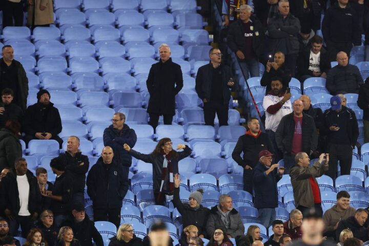 Aston Villa fans chant at vacant away section amid police concerns over Maccabi Tel Aviv supporters