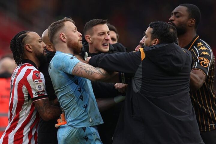 Brawl erupts at Championship match between Hull City and Stoke City after final whistle