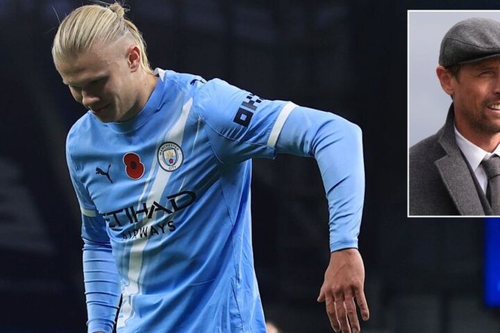 Peter Crouch reacts humorously as Erling Haaland channels his robot celebration for Man City victory