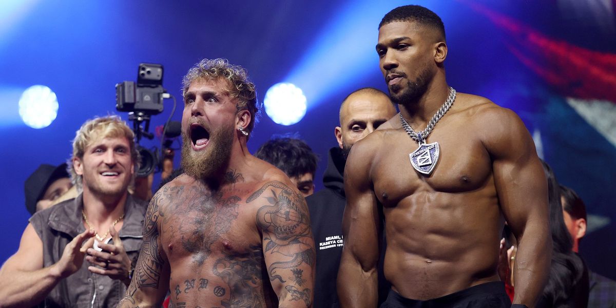 Anthony Joshua weighs in almost two stone heavier than Jake Paul ahead of Miami bout