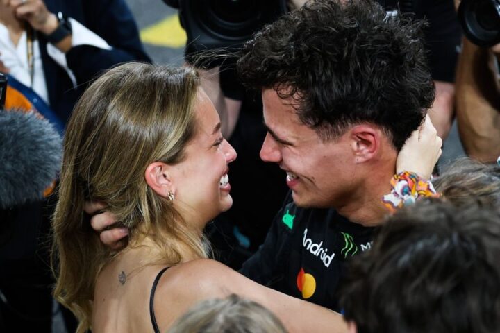 Lando Norris celebrates Formula One championship victory with girlfriend Magui Corceiro and family