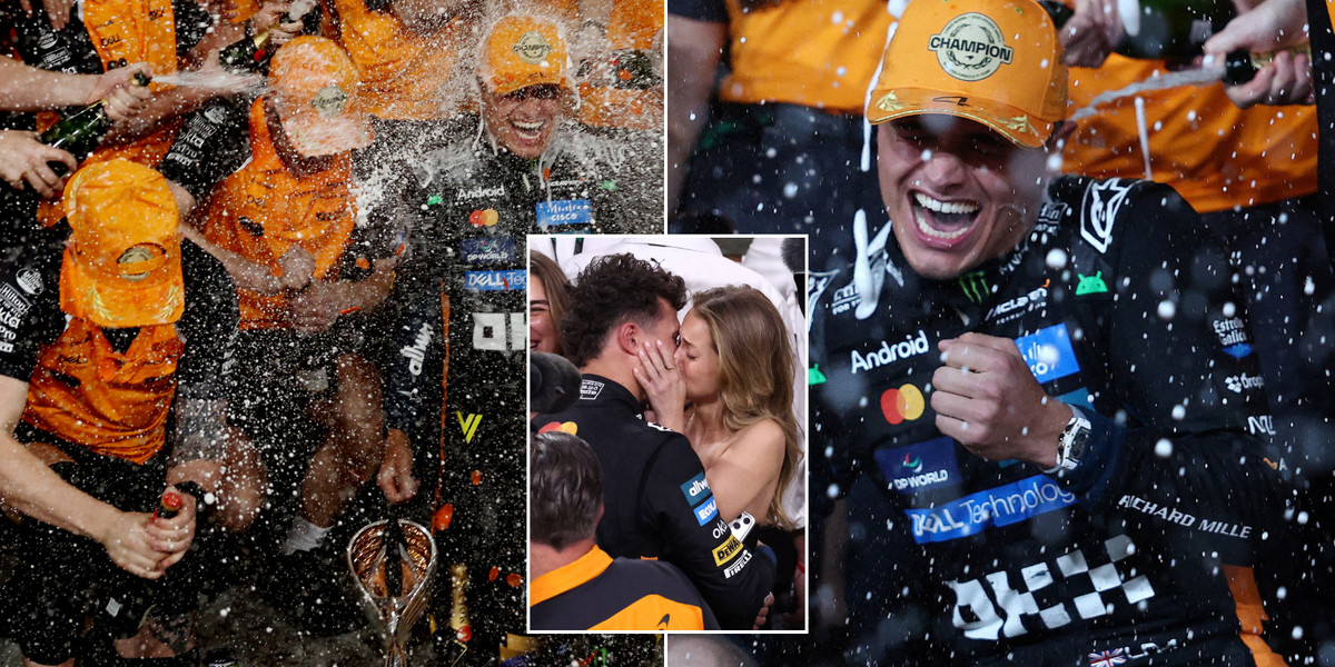 Lando Norris celebrates maiden Formula One World Championship with teammates and fans