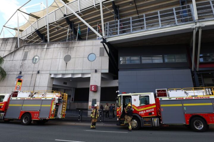 The Gabba evacuated as fire alarm disrupts preparations for Ashes Test between England and Australia