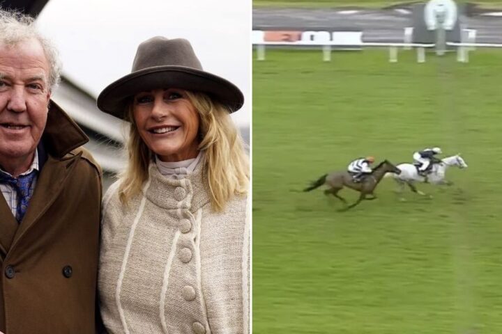 Jeremy Clarkson celebrates as The Hawkstonian secures first win at Ffos Las