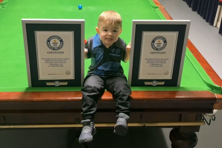 Two-year-old snooker prodigy sets Guinness World Records for trick shots