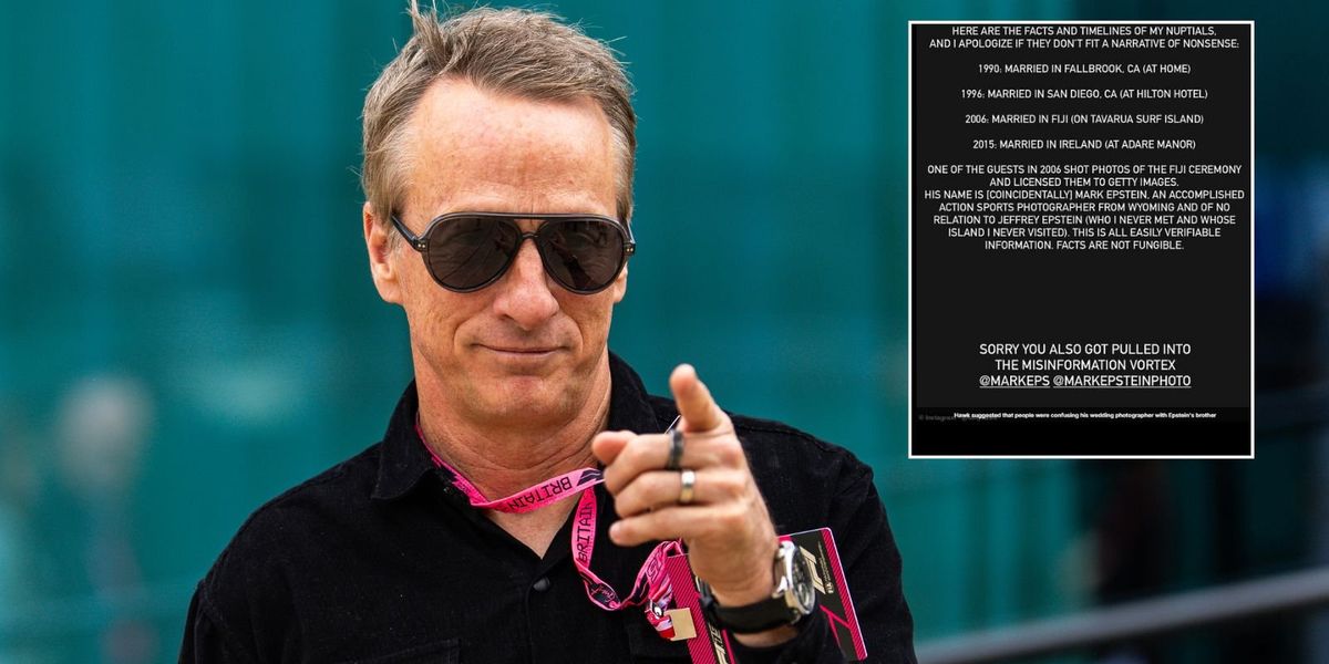 Tony Hawk refutes claims of marriage on Jeffrey Epstein's island, calls narrative 'nonsense'
