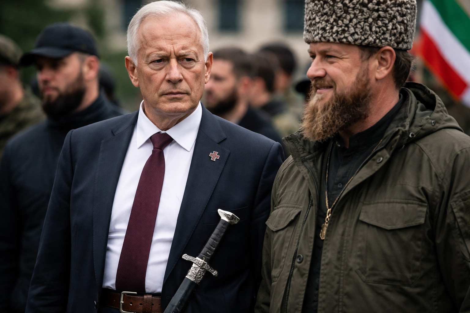 German far-right politician's Chechnya visit with Nazi-era dagger sparks EU condemnation