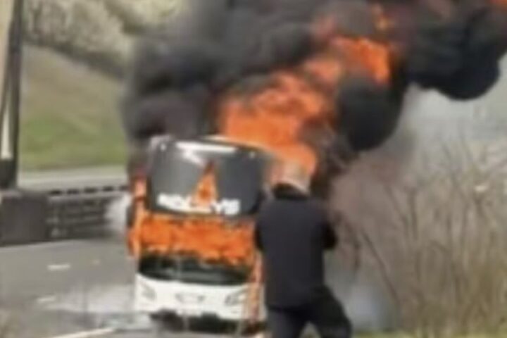 Coach carrying Manchester City fans catches fire on M6 Toll en route to Wembley