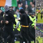 Fans clash on pitch after Celtic's penalty shootout win over Rangers in Scottish Cup quarter-finals