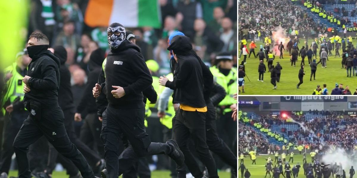 Fans clash on pitch after Celtic's penalty shootout win over Rangers in Scottish Cup quarter-finals