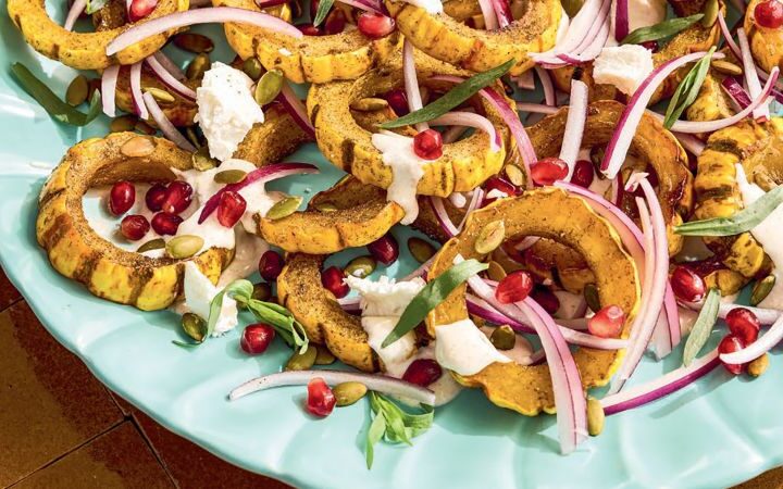 Winter salad: Delicata squash and pomegranate with cumin yogurt recipe