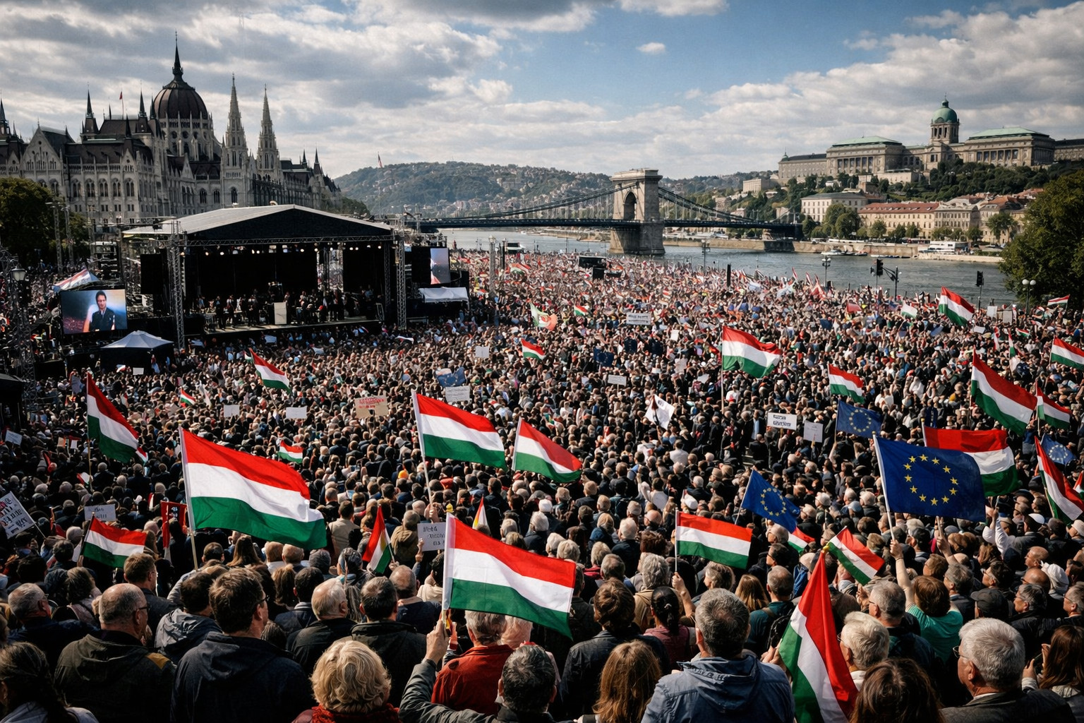 Budapest hosts massive opposition rally as Hungary approaches election day