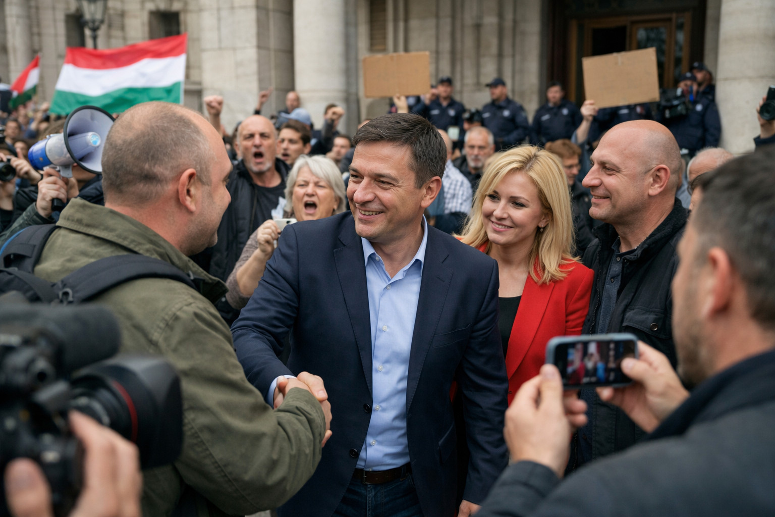 Hungary's opposition chief welcomes Russian propagandists as crowd demands their departure