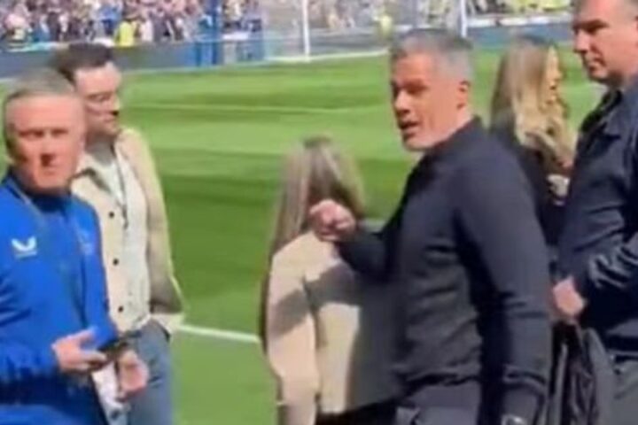 Jamie Carragher confronted by Everton fans during Merseyside derby broadcasts