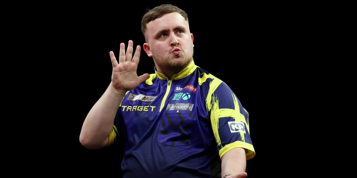 Luke Littler reacts to Gian van Veen after Premier League darts clash