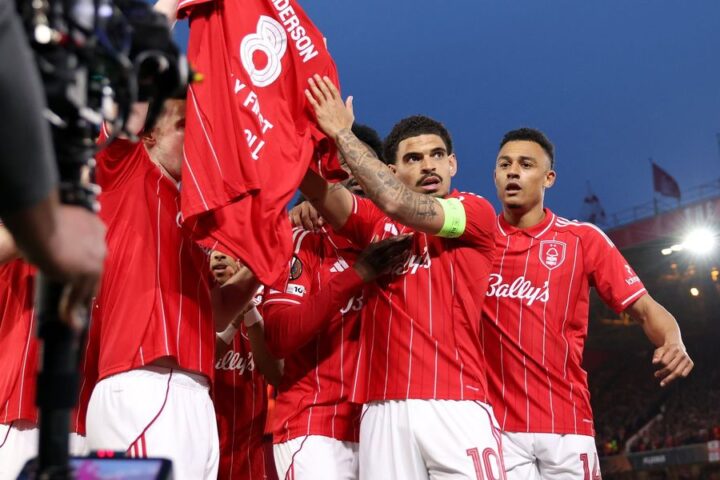 Morgan Gibbs-White pays tribute to absent teammate Elliot Anderson during Europa League match