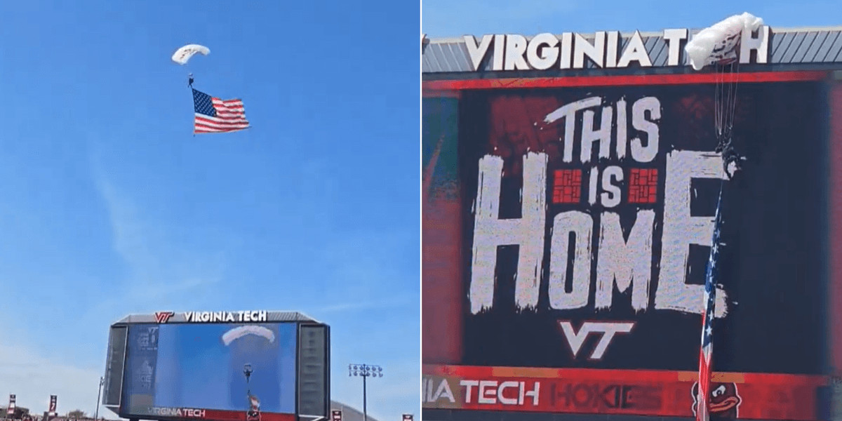 Parachutist delays Virginia Tech football game after crash into scoreboard