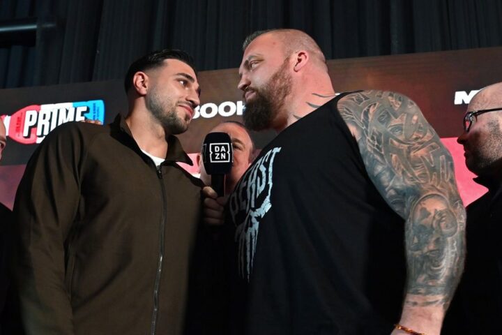 Tommy Fury and Eddie Hall engage in London face-off ahead of their June fight