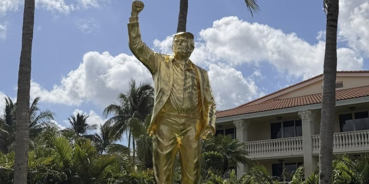 Trump unveils 15-foot gold statue at Florida golf resort amid mixed reactions