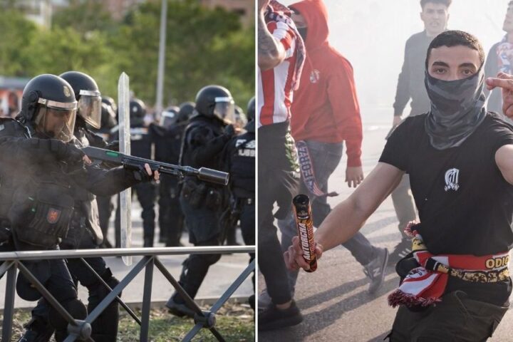Violent clashes erupt outside Metropolitano Stadium as Arsenal fans confronted by riot police