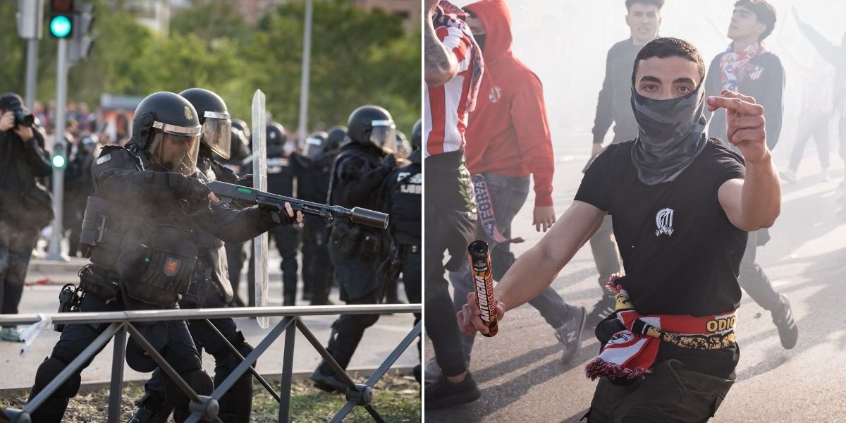Violent clashes erupt outside Metropolitano Stadium as Arsenal fans confronted by riot police