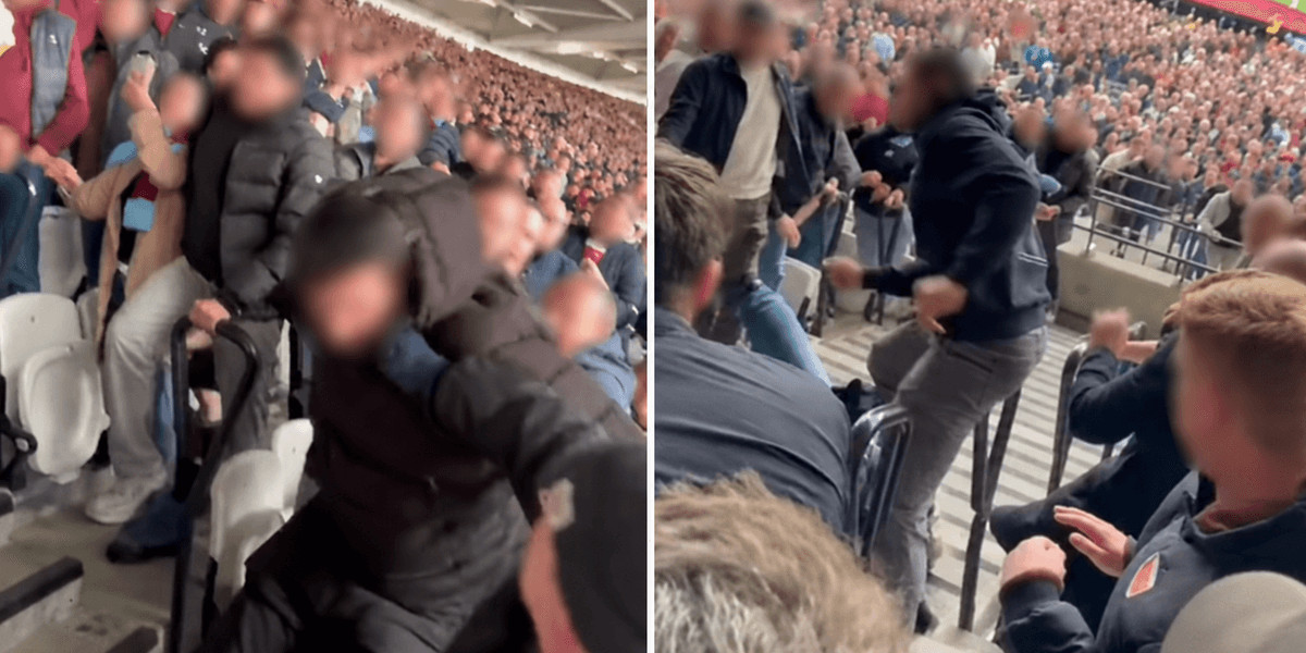 Arsenal fan appears to fall down stairs amid clashes with West Ham supporters