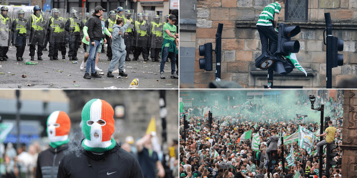 Celtic fans clash with police in Glasgow after Premiership title win