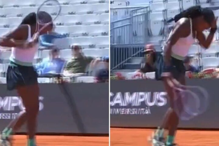 Coco Gauff shows signs of frustration during Italian Open match against Solana Sierra