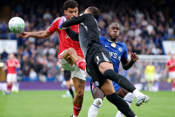 Gibbs-White shows facial injury after clash with Sanchez during Nottingham Forest's win over Chelsea