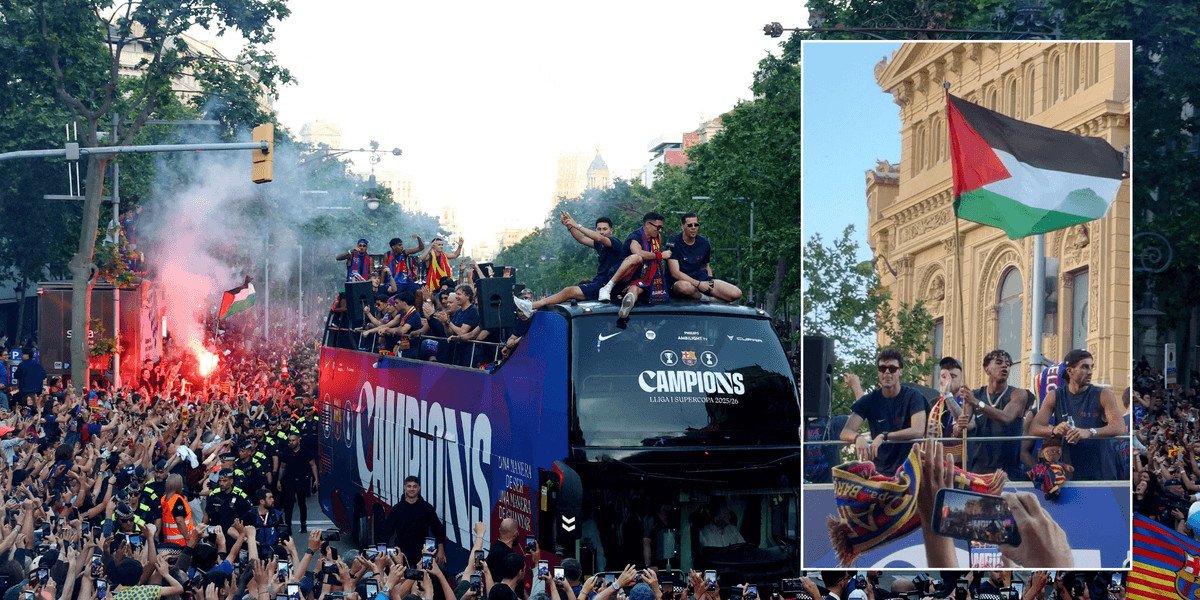 Lamine Yamal displays Palestinian flag during Barcelona title celebrations