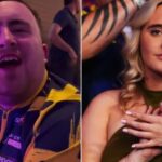 Luke Littler celebrates Premier League Darts victory with friends and girlfriend's support