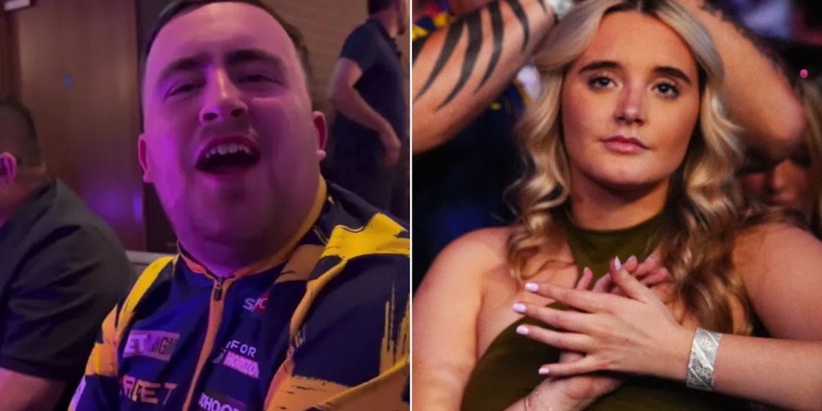 Luke Littler celebrates Premier League Darts victory with friends and girlfriend's support