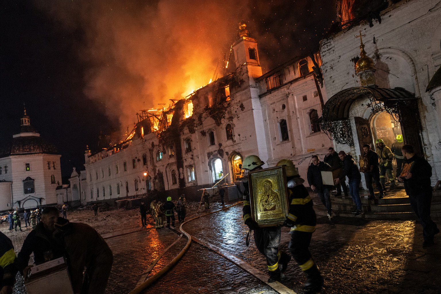 Fire engulfs Kyiv monastery after overnight Russian strike, relics evacuated