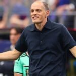 Thomas Tuchel exchanges words with Jordan Pickford during England's World Cup win over Croatia