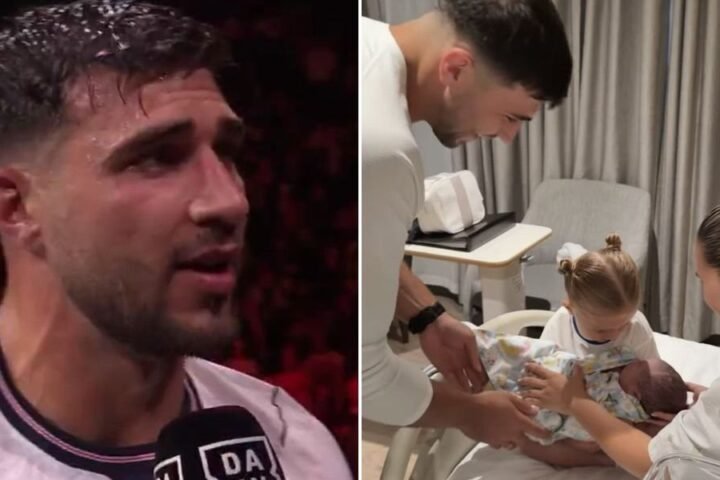 Tommy Fury reveals new baby name 'Midas' during boxing match entry