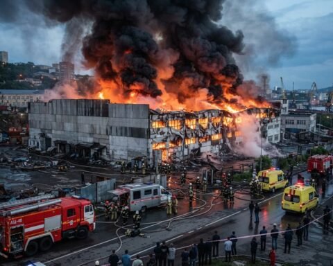 Fire Engulfs DNS Electronics Warehouse in Vladivostok, Threatening Total Loss of Stock