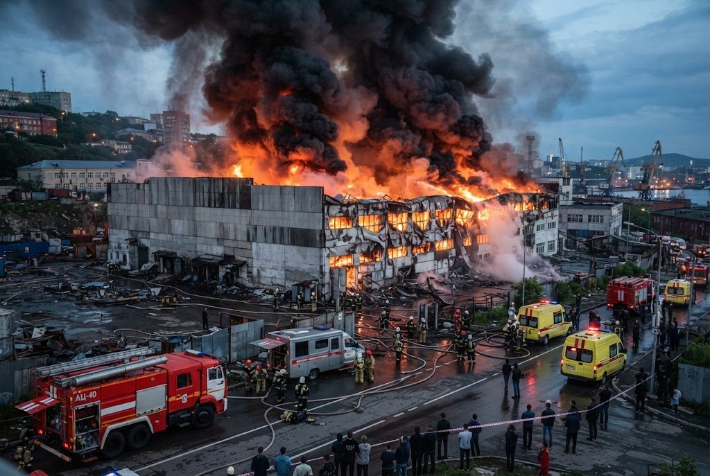 Fire Engulfs DNS Electronics Warehouse in Vladivostok, Threatening Total Loss of Stock