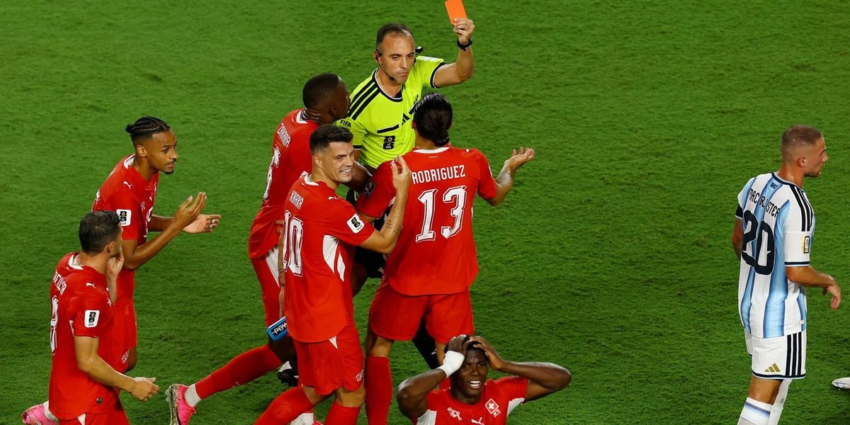 Breel Embolo shown red card under new VAR rule as Argentina secures quarter-final victory