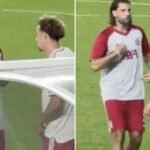 Curtis Jones and Dominik Szoboszlai clash during Liverpool's pre-season match against Wrexham