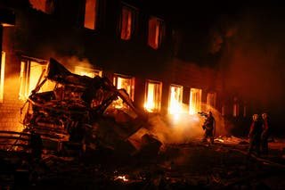 Fires erupt in Kyiv as Russian missile strike kills two and injures six