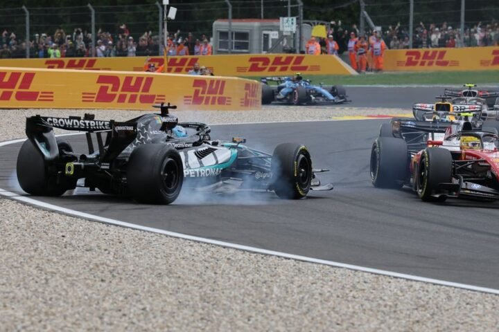 Lewis Hamilton collides with George Russell in first lap of Belgian Grand Prix