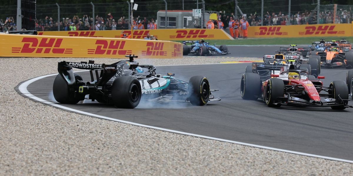 Lewis Hamilton collides with George Russell in first lap of Belgian Grand Prix