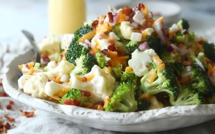 Nostalgic broccoli and cauliflower salad makes a perfect addition for summer gatherings