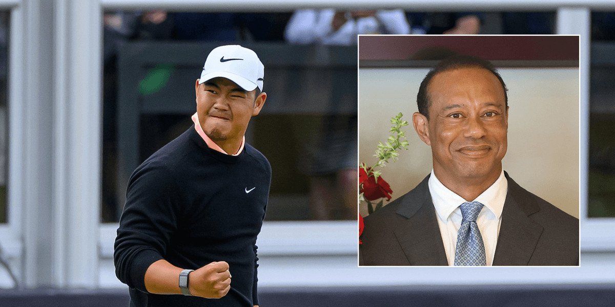 Tiger Woods congratulates Tom Kim after Scottish Open victory