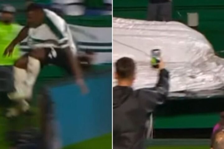 Footballer falls into stadium tunnel while celebrating goal, VAR rules it out
