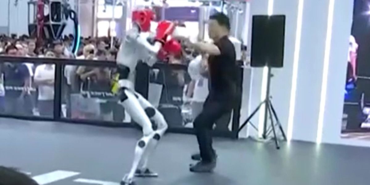 Man spars with humanoid robot at Beijing's World Robot Conference