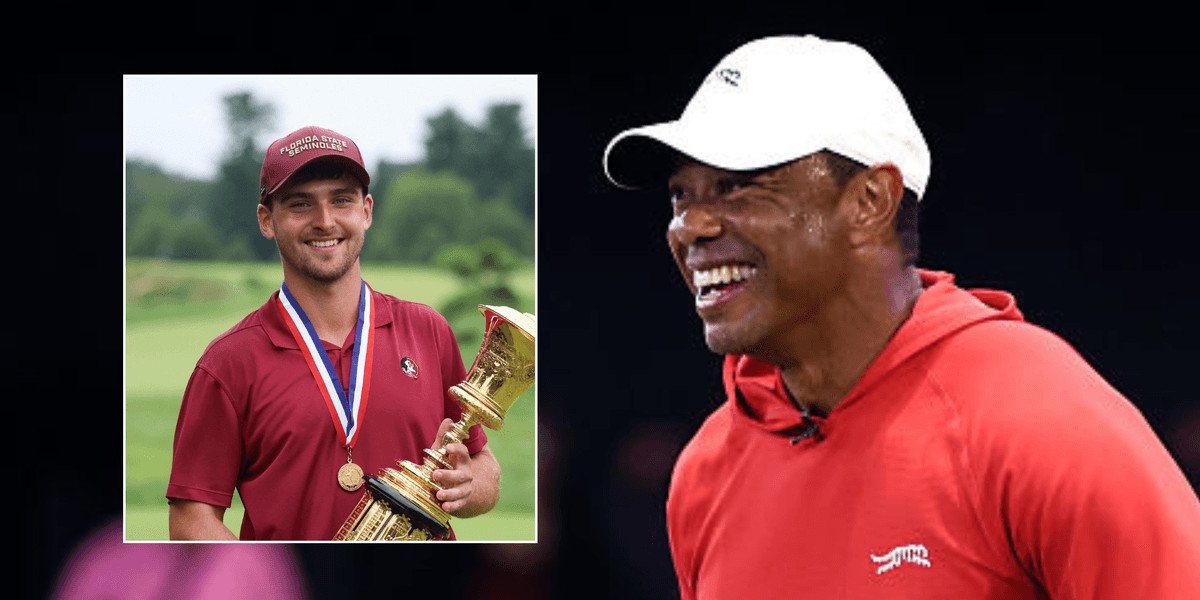 Tiger Woods congratulates Jack Whaley on US Amateur Championship victory