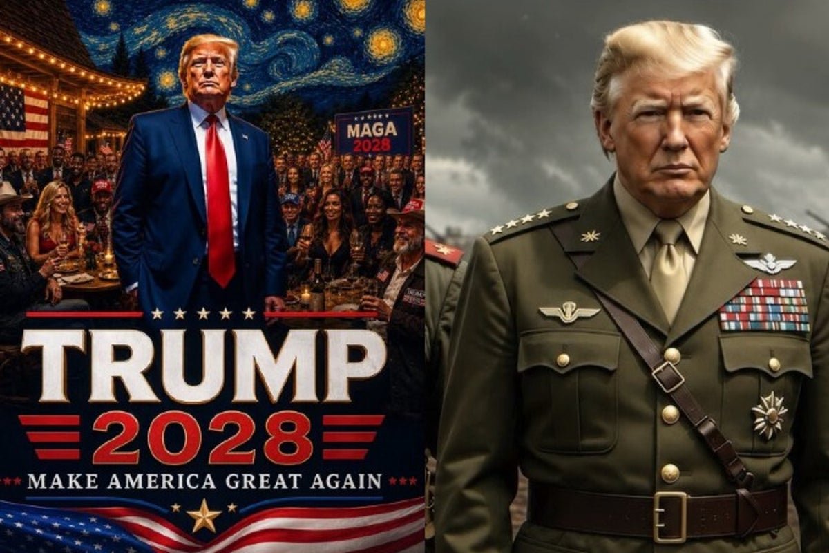 Trump hints at 2028 run while sharing AI-generated images of himself in military settings