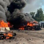 Ukraine launches drone offensive against Moscow as Russian missile strike kills 10 in Kharkiv village